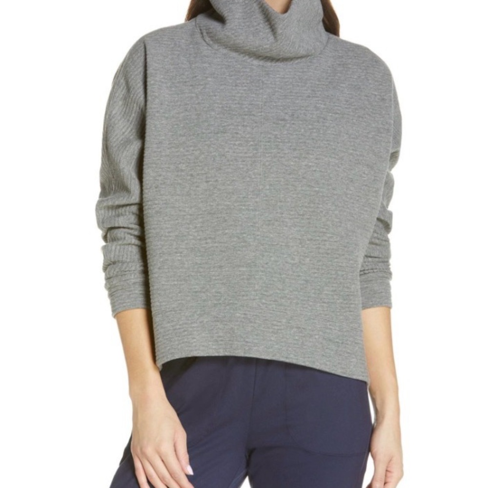 Zella Carey Ridge Pullover Sweater Womens XL Gray Funnel Neck Cozy Sporty Casual